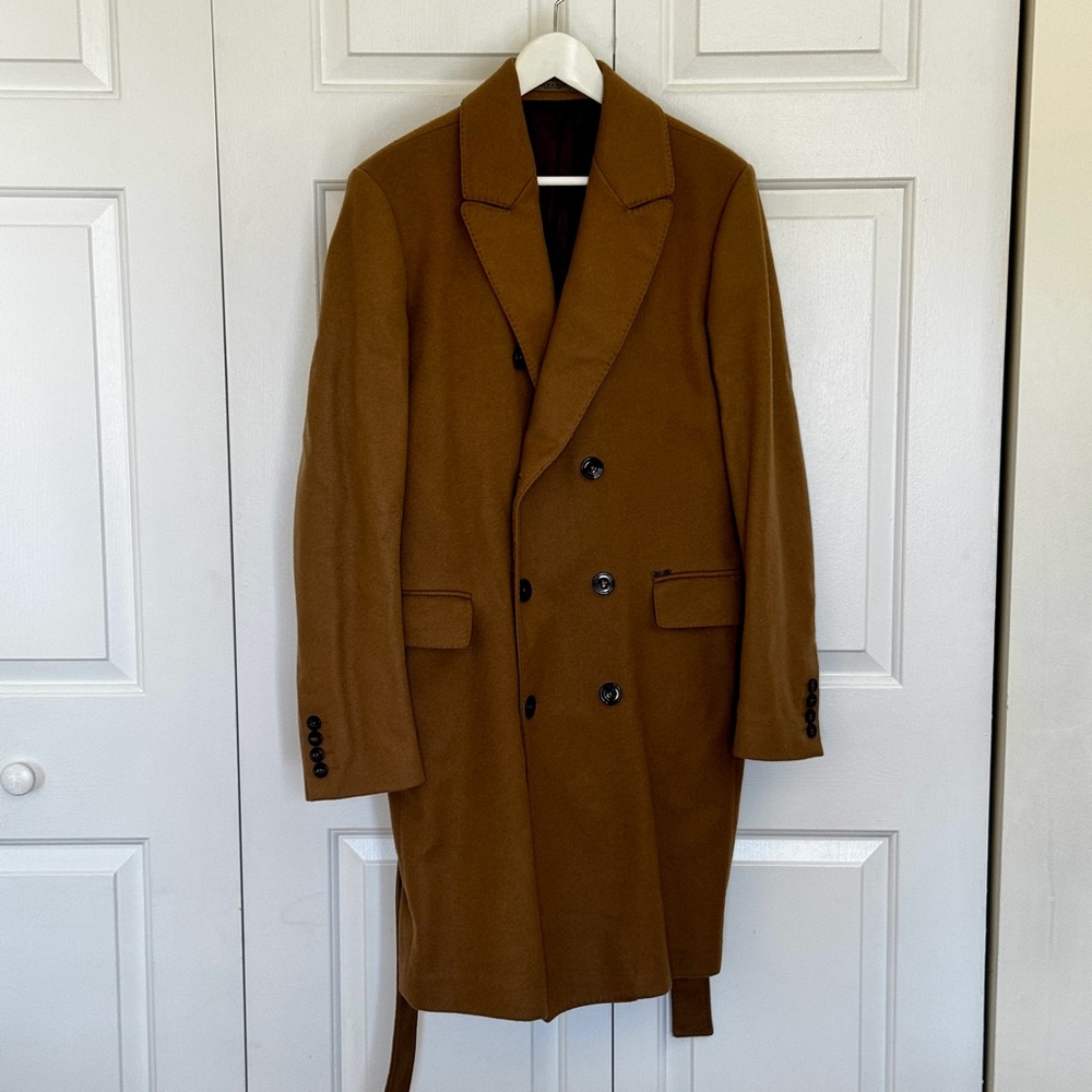 Zara Men's Brown Double-Breasted Wool Coat
